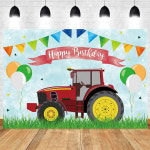배경 생일 테마 녹색 오기 장소 트랙터 트럭 끌어 장식 파티 플래그 스타일 농장 JH 151 180x120cm : Happyolo