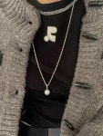 Simple pearl long layered necklace (white/silver) / 심플 진주 롱 레이어드 목걸이 : 하우스 오브 하우스