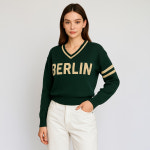 여성 루즈핏 오버핏 레터링 긴팔 브이넥 니트티 스웨터 맨투맨 베를린 그린, FREE(One size) : 제네라 ZENELA