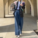 스퀘어넥 자수 스트라이프 티셔츠-데일리룩,이지룩,나들이룩 : 몽아미