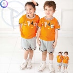 샤르망오렌지반팔티 상하 풀세트 유치원등원룩 유아활동복 유치원원복 어린이집하복 : 페나트레이드