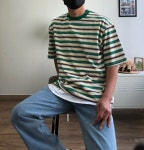 크로A 스트라이프 ST 오버핏 반팔티 : 고노미맨즈