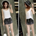 여자 청 핫팬츠 치마바지 데님 흑청 비치팬츠 3부 미니 짧은 빅사이즈 빈티지 워싱 썸머룩 : 앳홈샵