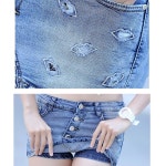 여자 청 핫팬츠 치마바지 데님 흑청 비치팬츠 3부 미니 짧은 빅사이즈 빈티지 워싱 썸머룩 : 앳홈샵