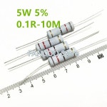 5% 탄소 필름 저항기 50 개/백 5W 1R-10M 1.2R 1.5R 1.8R 2R 2.2R 2.4R 2.7R 3R 3.3R 3.6R 3.9R 4.7R 5.1R 47 56 62 : 사사플렉스