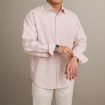 남성 루즈핏 스트라이트 셔츠 오버핏 긴팔 남방 캐주얼 클래식 핑크, M : 제네라 ZENELA