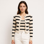 여성 단가라 루즈핏 스트라이프 니트 나시 가디건 세트 베이지, FREE(One size) : 제네라 ZENELA