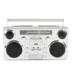 휴대용 붐박스 스타일 CD 플레이어, 카세트 FM 라디오, USB, 무선 블루투스 스피커, 실버 : 에스에스-물류상사