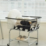 이동식 빨래바구니 의류매장 트롤리 세탁소 샤크팡 카트 옷걸이 라이트베이지 수납 바구니 카트+고무바퀴 : 일상리듬