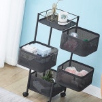 회전식 트롤리 4단 블랙 세탁바구니 베란다 미용실 세탁실 기숙사 : 한가람도매