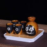 Tokuri Sake Cup, Hot 손으로 그린   매실 꽃 5 개, 전통적인 레트로 도자기 공예품 세트 : 하제커머스