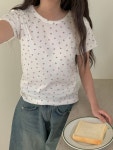 골지포인트티 리치 잔꽃 골지 티셔츠 여성 반팔티 플라워, 체리 2color : 어위드모어