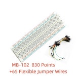1pcs 3.3V/5V MB102 브레드보드 전원 결절 + MB-102 830 포인트 솔더리스 프로토타입 빵 보드 키트 + 65 유연한 점퍼 와이어 : 이십십플렉스