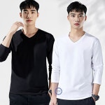 무지흰티 흰색긴팔면티 남자이너 레이어드 브이넥 95-110사이즈 : 77상회