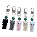 네잎 클로버 키링 고양이 동물 애니멀 후로킹 벨벳 목걸이 가방 열쇠고리 : 일촌스토어