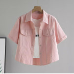 NQBCS004 빅 사이즈 여름 루즈핏 키작녀 세미크롭 셔츠블라우스 : 뉴스텔무역