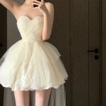 미니 웨딩 실크 셀프 레이스 자수 결혼 드레스 파티 브라이덜샤워 원피스 : 로하벨라