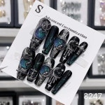 손톱에 수제 아름다운 Y2k 프레스 고스 스타일 검정과 빨강 할로윈 디자인 전체 커버 긴 관 아크릴 네일 팁 : 제케유통