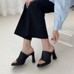 [J1041] 새로이클라쓰 소가죽 스웨이드 스퀘어 오픈토 미들힐 뮬 힐 슬리퍼 : 새로이클라쓰