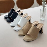 [J1041] 새로이클라쓰 소가죽 스웨이드 스퀘어 오픈토 미들힐 뮬 힐 슬리퍼 : 새로이클라쓰