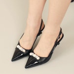 [H1102] SAEROI CLASS 앞코뾰족 발편한 쿠션 스틸레토 미들힐 큐빅 슬링백샌들 : 새로이클라쓰