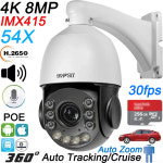 추적 차량 야외 ONVIF POE PTZ 스피드 돔 IP 카메라 인체 30fps 8MP 4K H 265 54X 줌 36 36X 4K 20fps 256G 자동 Varifocal : 경 홍 상 사