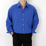 남자 코발트 블루 셔츠 여름 남자 파란 셔츠 : 서번트