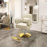 미용실 의자 메이크업 체어 헤어샵 바버샵 이발소 높이조절 리프트 고급 라이트그레이 골드디스크 공식 표준 : 레비오쇼핑