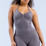 HBC 스포츠 요가 조끼 체육관 아름다운 오픈 백 탱크 임팩트 롱 라인 스트랩 탑 러닝 운동 여성 피트니스 홀터 : 아엔비유통