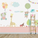 기린 코끼리 곰 동물 유쾌한 아이방 어린이집 유치원 맞춤제작 뮤럴벽지 [RF3101] : 림피드벽지