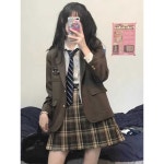 뉴진st 교복 디토 하이틴룩 일본풍 흰색 셔츠+넥+플리츠 스커트+코트 S : 새봄이스토어
