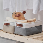 프레임이 리브레 선반용 OrganiHaus 섹션 달린 패브릭 13x13인치 그레이 대형 흰색과 자주색 콤비 8L 인형책 수납 용이 30 20 13... 