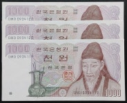 1983년 2차 천원 지폐 준미사용 3연번 : 수집스토리