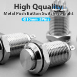 1PCs 10mm 미니 금속 버튼 스위치 전원 푸시 버튼 플랫/하이 헤드 유형 2A/36VDC 자동 잠금/리셋 3pin 납땜 IP65 : 쿼드쿼드샵
