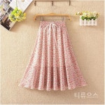 티류으스 꽃무늬 스커트 13종 여성 플라워 프린트 밴딩 치마 A라인 봄 가을 미디 흰색 바탕에 네 잎 꽃 XL : 웨이웨이스토어