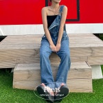 데님 오버롤 팬츠 키작녀 점프수트 롤업 와이드 중청 오버사이즈 아메카지 멜빵바지 : Melting Pot