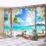 대형 패브릭포스터 지중해 유럽 바다 휴양지 풍경 포스터 천그림 벽장식 인테리어 태피스트리 : 비비르비엔