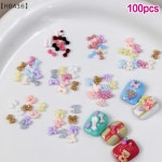 100pcs 귀여운 활 네일 매력 멀티 컬러 활 네일 아트 액세서리 플랫 백 수지 라인 석 손톱 장식 부품 : MegaImportShop