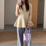 파스텔 라운드넥 민소매 나시 플레어 블라우스 헤어밴드 세트 : 예뿌