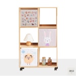 직코몰 H6376 3단 6칸 고무나무 바퀴형 책장 1color 공간박스 잡지꽂이 서재책장 : 인테리어가구전문몰