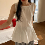 파스텔 라운드넥 민소매 나시 플레어 블라우스 헤어밴드 세트 : 예뿌