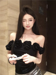 플라워 포인트 오프숄더 나시 슬리브리스 티셔츠 양군스토어S117 : Yang-Gun Shop