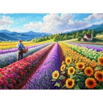 성인용 프라임 타임 퍼즐 1000피스 직소 - 꽃 농장의 시골 별장이 등장하는 예술 해바라기와 다채로운 꽃줄 게임의 밤에 완벽한 도전... 