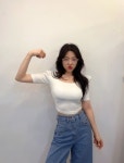 미스도 베이직 유넥 어깨패드 캡내장 반팔 크롭 티셔츠 : 미스도