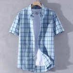 남성 멋진 여름 셔츠 플레드 반팔 순면 청소 학생 캐주얼 올매치 인치 코튼 : 알파리스트몰