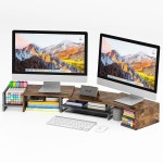 서랍, 책상 정리함 및 액세서리가 있는 위즈덤 스타 듀얼 모니터 스탠드, 길이 회전 각도 조절 가능, 컴퓨터, 노트북, PC, 브라운용 2단 컴퓨터... 