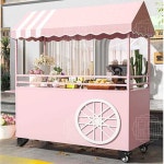 야외 수레형 트롤리 야시장 노점 카트 이동식 판촉 스낵 판매대 140cm 분홍색+푸시핸들길이140너비60높이190 : 이건싸다구마켓