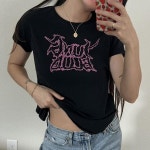여성용 백리스 크롭탑 민소매 프린트 리브 민소매 조끼 Y2k 의류 고딕 이모 소녀 티 2000 년대 빈티지 여성 : MegaGlobalShop