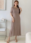 이세이 플리츠 라운드넥 후레아 반팔 롱 원피스 6color : jejeshop
