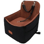 유비 독 부스터 시트, 소형견을 위한 6인치 고가 반려동물 카시트, 최대 30파운드, 편안한 수납 포켓(블랙 아웃사이드, 브라운 인사이드)... 